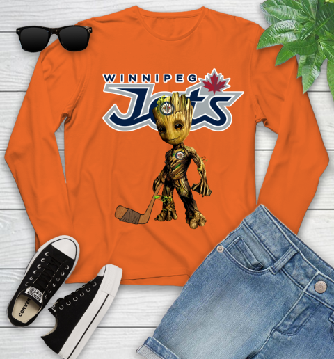Winnipeg Jets NHL Hockey Groot Marvel Guardians Of The Galaxy Youth Long Sleeve 4