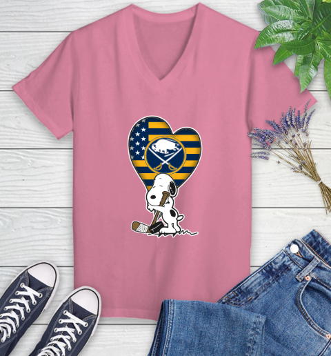 Buffalo Sabres NHL Hockey The Peanuts Movie Adorable Snoopy Women's V-Neck T-Shirt 13