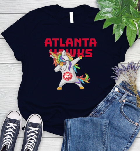 Atlanta Hawks NBA Basketball Funny Unicorn Dabbing Sports Women's T-Shirt 3