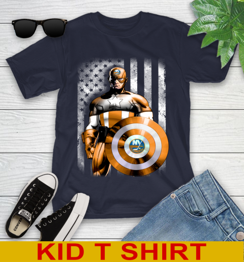 New York Islanders NHL Hockey Captain America Marvel Avengers American Flag Shirt Youth T-Shirt 2