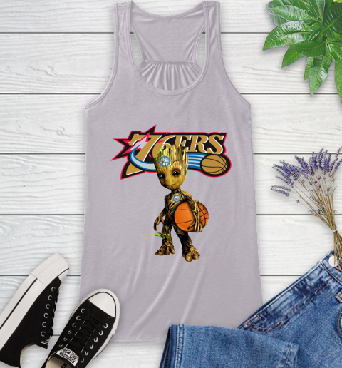 Philadelphia 76ers NBA Basketball Groot Marvel Guardians Of The Galaxy Racerback Tank 5