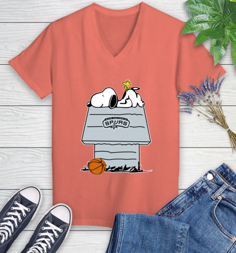 San Antonio Spurs NBA Basketball Snoopy Woodstock The Peanuts Movie Women's V-Neck T-Shirt 6