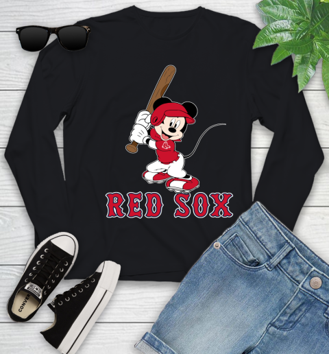 MLB Baseball Boston Red Sox Cheerful Mickey Mouse Shirt Youth Long Sleeve