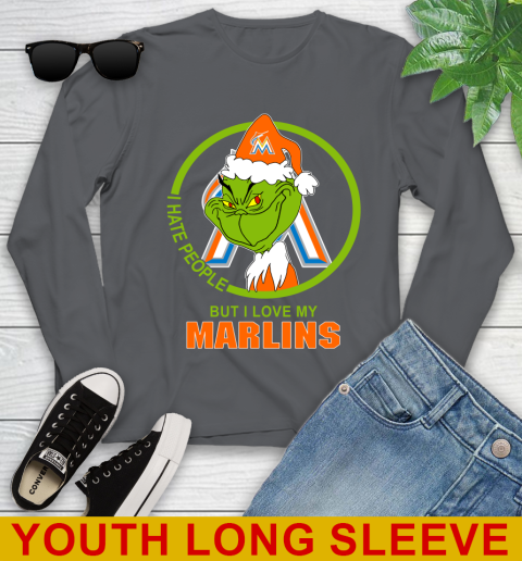 Miami Marlins MLB Christmas Grinch I Hate People But I Love My Favorite Baseball Team Youth Long Sleeve 9