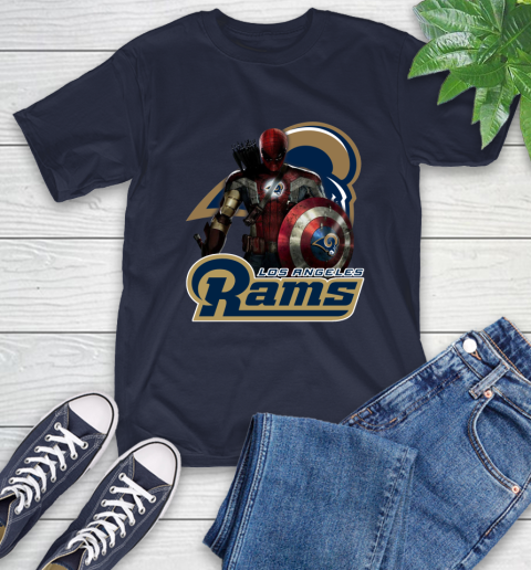 NFL Captain America Thor Spider Man Hawkeye Avengers Endgame Football Los Angeles Rams T-Shirt 4