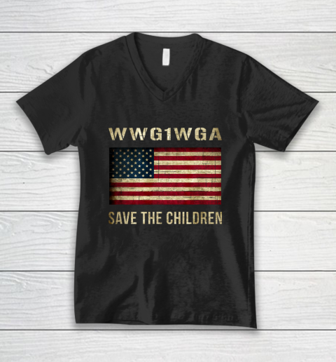 Save Children WWG1WGA American Flag Awareness 2020 Vintage V-Neck T-Shirt