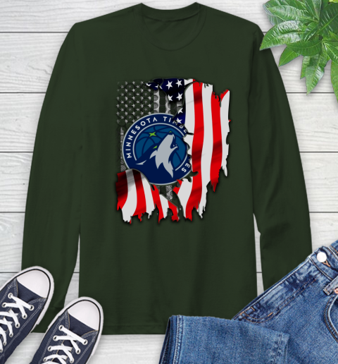 Minnesota Timberwolves NBA Basketball American Flag Long Sleeve T-Shirt 7