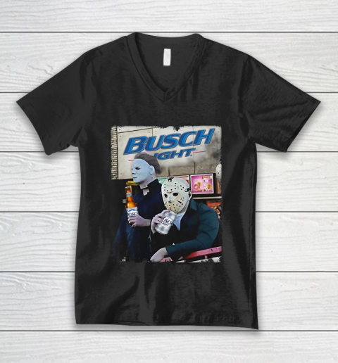 Michael Myers And Jason Voorhees Busch Light Halloween V-Neck T-Shirt