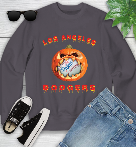 MLB Los Angeles Dodgers Halloween Pumpkin Baseball Sports Youth Sweatshirt 6