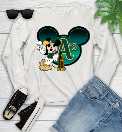 MLB Oakland Athletics The Commissioner's Trophy Mickey Mouse Disney Youth Long Sleeve 12