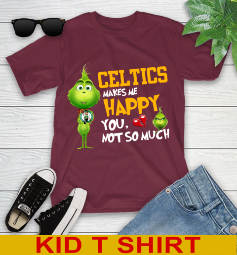 NBA Boston Celtics Makes Me Happy You Not So Much Grinch Basketball Sports Youth T-Shirt 5