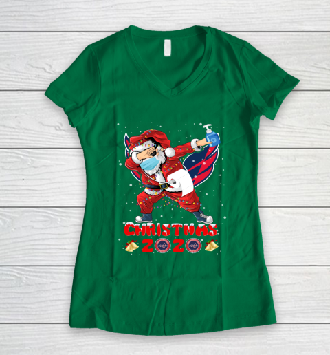 Washington Capitals Funny Santa Claus Dabbing Christmas 2020 NHL Women's V-Neck T-Shirt 3