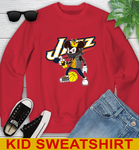 Utah Jazz NBA Basketball Mickey Peace Sign Sports Youth Sweatshirt 8
