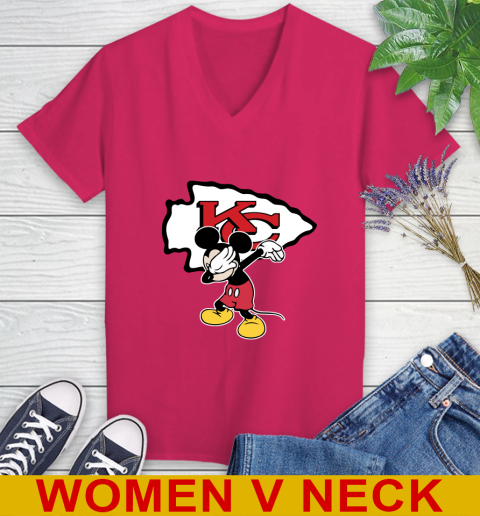 Kansas City Chiefs NFL Football Dabbing Mickey Disney Sports Women's V-Neck T-Shirt 10