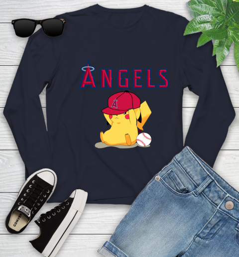 MLB Pikachu Baseball Sports Los Angeles Angels Youth Long Sleeve 3