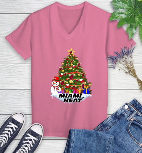 Miami Heat Merry Christmas NBA Basketball Sports Women's V-Neck T-Shirt - Image 14