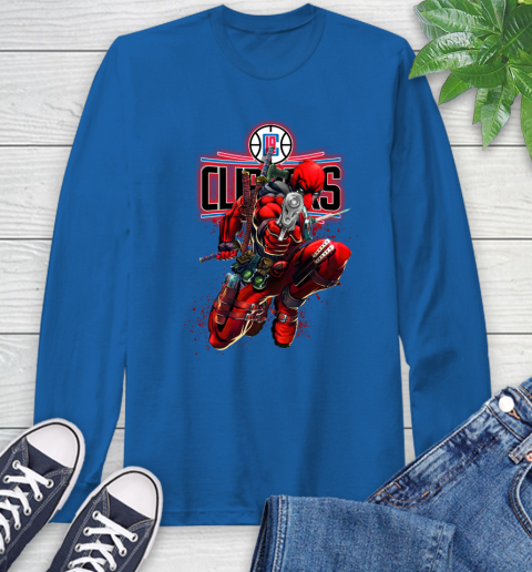 NBA Deadpool Marvel Comics Sports Basketball LA Clippers Long Sleeve T-Shirt 9