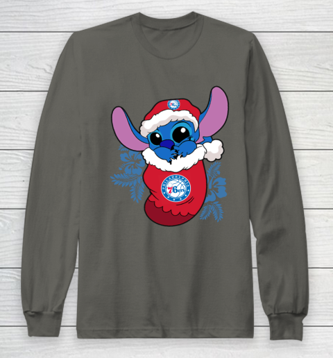 Philadelphia 76ers Christmas Stitch In The Sock Funny Disney NBA Long Sleeve T-Shirt 8