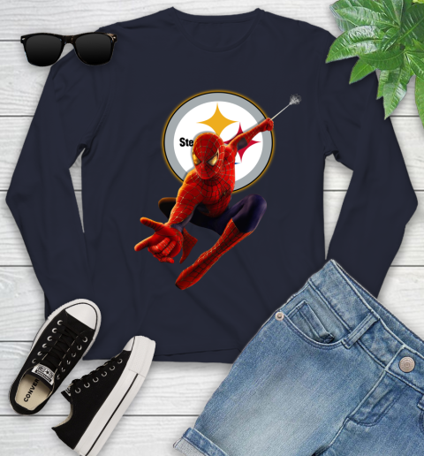 NFL Spider Man Avengers Endgame Football Pittsburgh Steelers Youth Long Sleeve 3