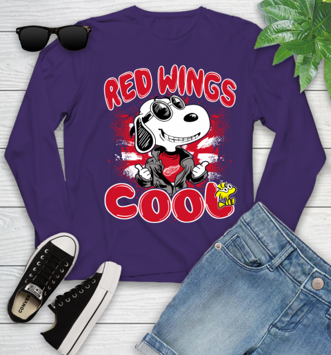 NHL Hockey Detroit Red Wings Cool Snoopy Shirt Youth Long Sleeve 4