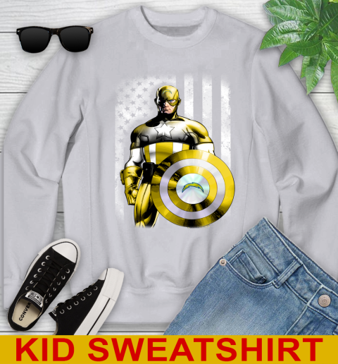 Los Angeles Chargers NFL Football Captain America Marvel Avengers American Flag Shirt Youth Sweatshirt 3