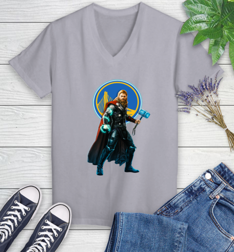 NBA Thor Avengers Endgame Basketball Golden State Warriors Women's V-Neck T-Shirt 4