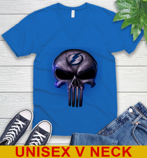 Tampa Bay Lightning NHL Hockey Punisher Skull Sports V-Neck T-Shirt 5