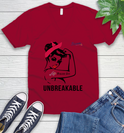 MLB Atlanta Braves Girl Unbreakable Baseball Sports V-Neck T-Shirt 5