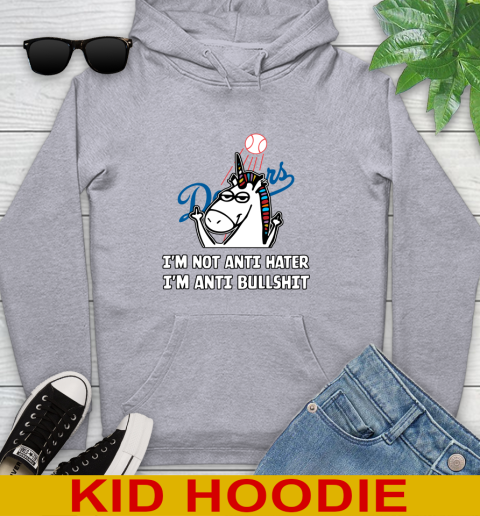 Los Angeles Dodgers MLB Baseball Unicorn I'm Not Anti Hater I'm Anti Bullshit Youth Hoodie 6