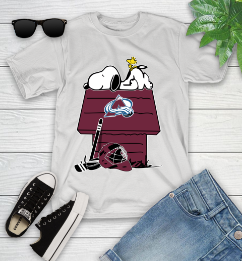 Colorado Avalanche NHL Hockey Snoopy Woodstock The Peanuts Movie Youth T-Shirt