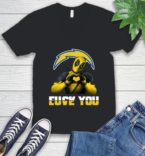 NHL San Diego Chargers Deadpool Love You Fuck You Football Sports V-Neck T-Shirt