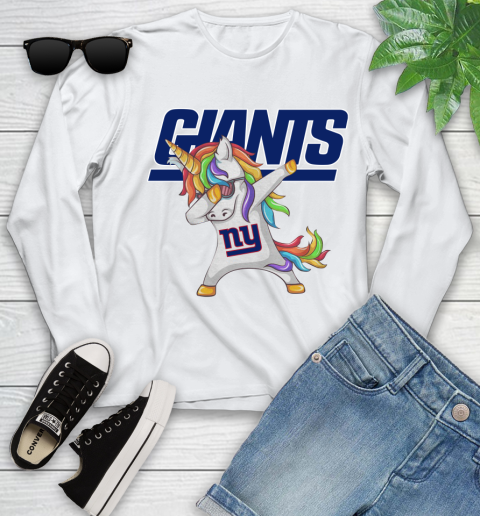 New York Giants NFL Football Funny Unicorn Dabbing Sports Youth Long Sleeve