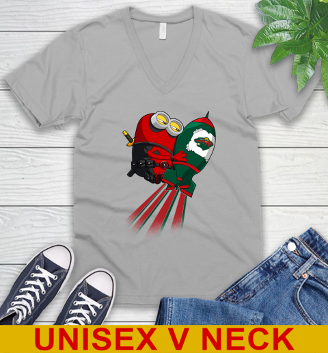 NHL Hockey Minnesota Wild Deadpool Minion Marvel Shirt V-Neck T-Shirt 3