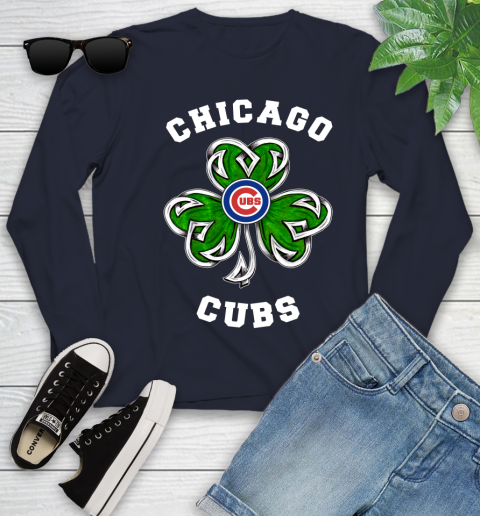 MLB Chicago Cubs Three Leaf Clover St Patrick's Day Baseball Sports Youth Long Sleeve 2