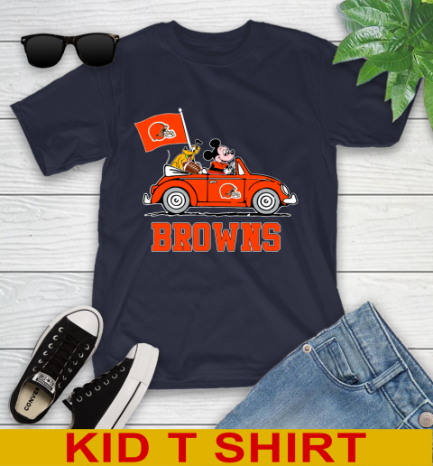NFL Football Cleveland Browns Pluto Mickey Driving Disney Shirt Youth T-Shirt 3