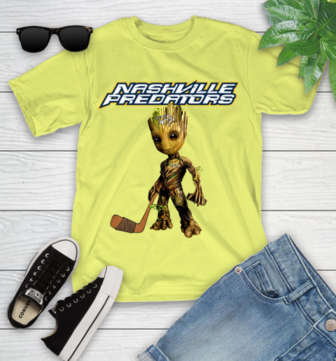 Nashville Predators NHL Hockey Groot Marvel Guardians Of The Galaxy Youth T-Shirt 8