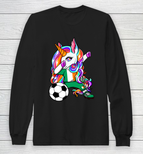 Dabbing Unicorn Ireland Soccer Fans Jersey Irish Football Long Sleeve T-Shirt