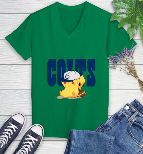 NFL Pikachu Football Sports Indianapolis Colts Women's V-Neck T-Shirt 5