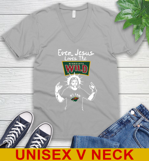 Minnesota Wild NHL Hockey Even Jesus Loves The Wild Shirt V-Neck T-Shirt 3