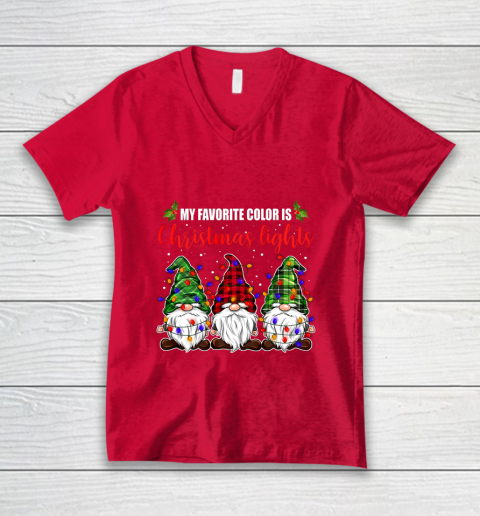 My Favorite Color Is Christmas Light Gnome Merry Christmas V-Neck T-Shirt 6