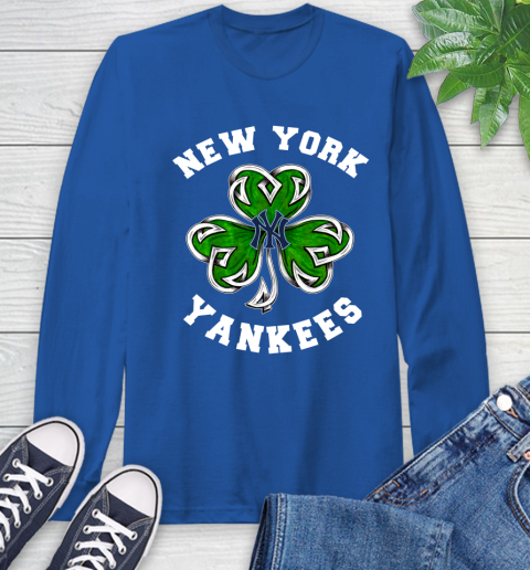 MLB New York Yankees Three Leaf Clover St Patrick's Day Baseball Sports  Long Sleeve T-Shirt
