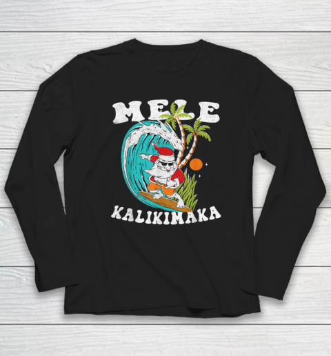 Mele Kalikimaka Hawaii Christmas Surfing Santa Long Sleeve T-Shirt