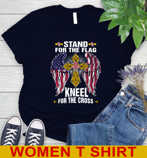 NBA Basketball Houston Rockets Stand For Flag Kneel For The Cross Shirt Women's T-Shirt 3 NBA Basketball Houston Rockets Stand For Flag Kneel For The Cross Shirt Women's T-Shirt - Image 3