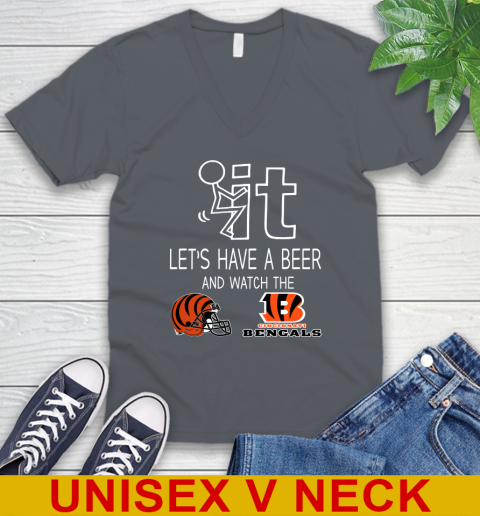 Cincinnati Bengals Football NFL Let's Have A Beer And Watch Your Team Sports V-Neck T-Shirt 4