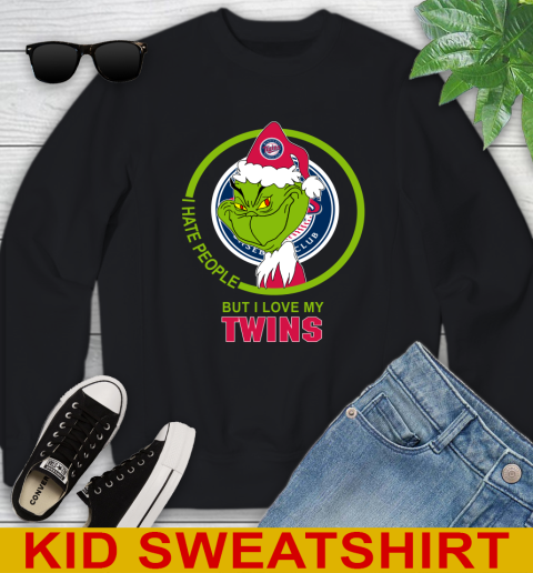 Minnesota Twins MLB Christmas Grinch I Hate People But I Love My Favorite Baseball Team Youth Sweatshirt 2