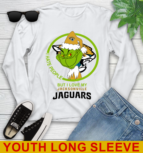 Jacksonville Jaguars NFL Christmas Grinch I Hate People But I Love My Favorite Football Team Youth Long Sleeve