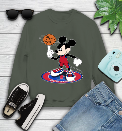NBA Basketball Detroit Pistons Cheerful Mickey Disney Shirt Youth Sweatshirt - Image 10