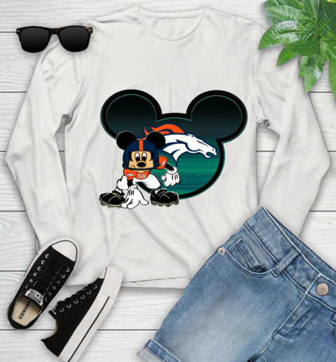 NFL Denver Broncos Mickey Mouse Disney Football T Shirt Youth Long Sleeve 12