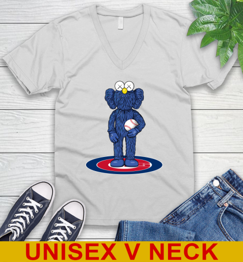 MLB Baseball Chicago Cubs Kaws Bff Blue Figure Shirt V-Neck T-Shirt