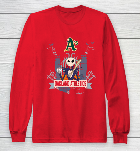 MLB Oakland Athletics Baseball Jack Skellington Halloween Long Sleeve T-Shirt 7